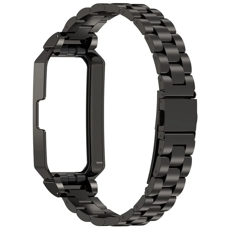 Metal Frame for Huawei Band 10 / 10 NFC / 9 / 9 NFC / 8 / 8 NFC Watch Case Integrated Three Bead Stainless Steel Strap - Black