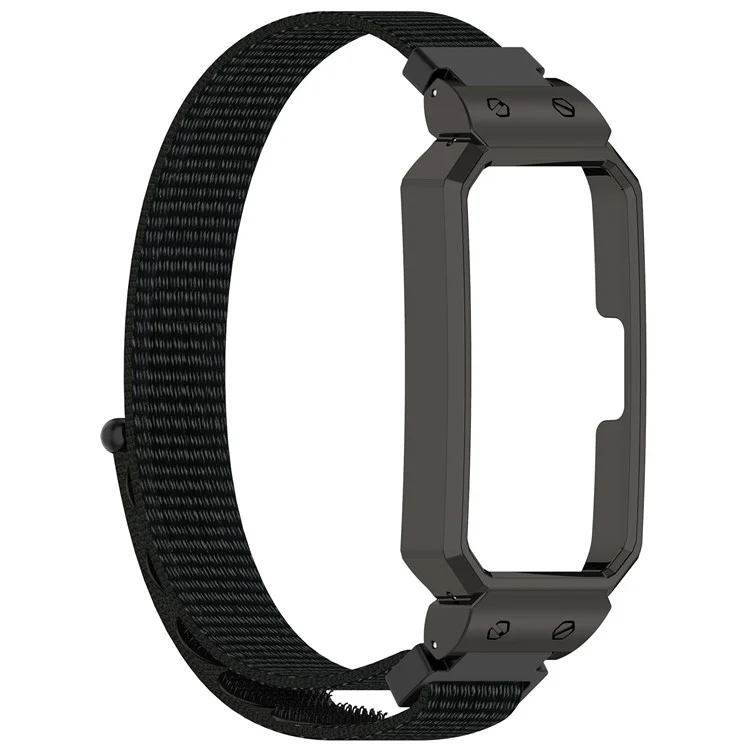 Cinturino per Huawei Band 10 / 10 NFC / 9 / 9 NFC / 8 / 8 NFC Nastro Magico Cinturino in Nylon con Custodia Metallica - Nero+Nero