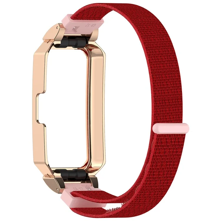 Watch Band for Huawei Band 10 / 10 NFC / 9 / 9 NFC / 8 / 8 NFC Magic Tape Nylon Strap with Metal Case - Red+Rose Gold