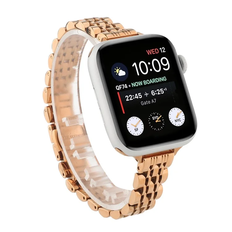Smart Watch Armband für Apple Watch Series 10 9 8 7 SE 6 5 4 3 2 1 42mm 41mm 40mm 38mm 7-Perlen Edelstahlband - Roségold