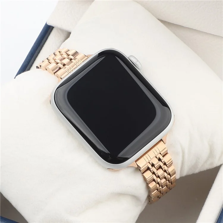 Smart Watch Armband für Apple Watch Series 10 9 8 7 SE 6 5 4 3 2 1 42mm 41mm 40mm 38mm 7-Perlen Edelstahlband - Roségold