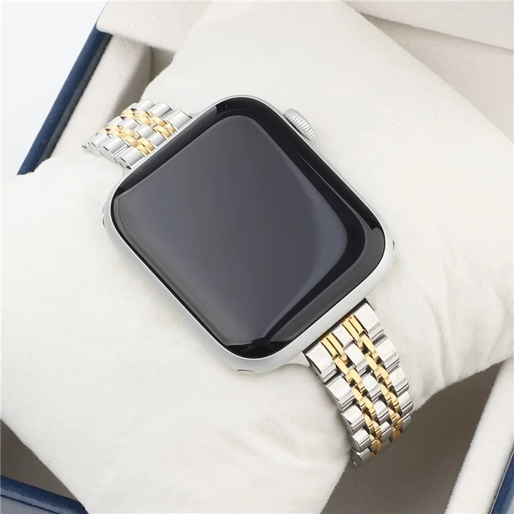 Bracelet de montre intelligent en acier inoxydable à 7 rangs pour Apple Watch Series 10 9 8 7 SE 6 5 4 3 2 1 42mm 41mm 40mm 38mm - Argent / Or