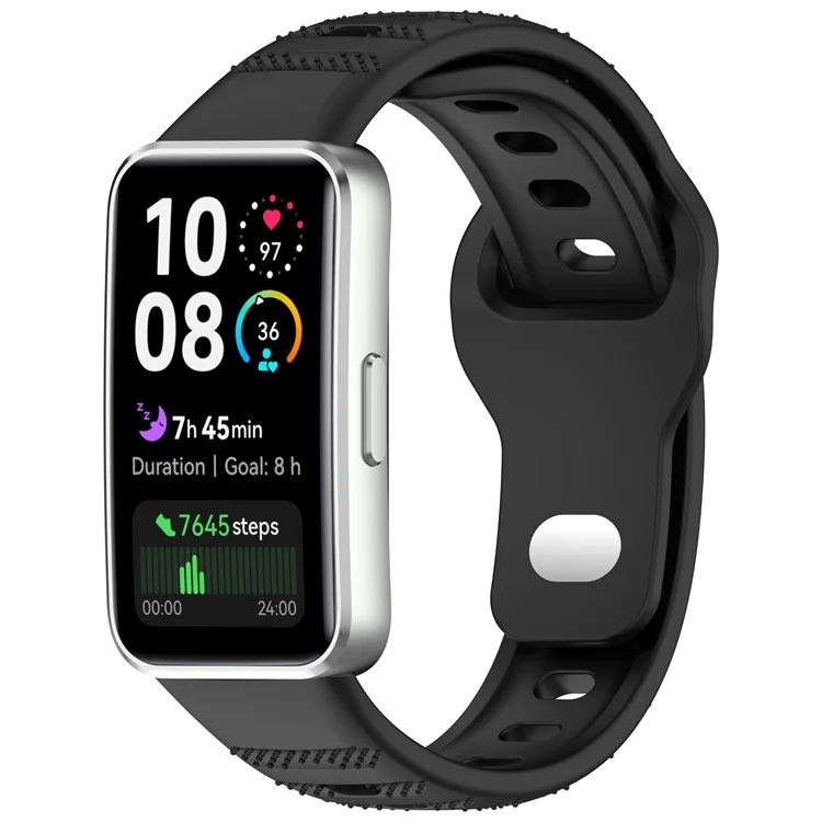 Bracelet en silicone à texture pointillée avec boucle inversée pour Huawei Band 10 / 10 NFC / 9 / 9 NFC / 8 / 8 NFC - Noir