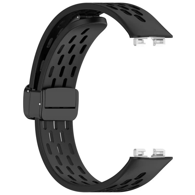 Pulseira de Silicone para Huawei Band 10 / 10 NFC / 9 / 9 NFC / 8 / 8 NFC Design com Furos Respirável Fecho Magnético - Preto