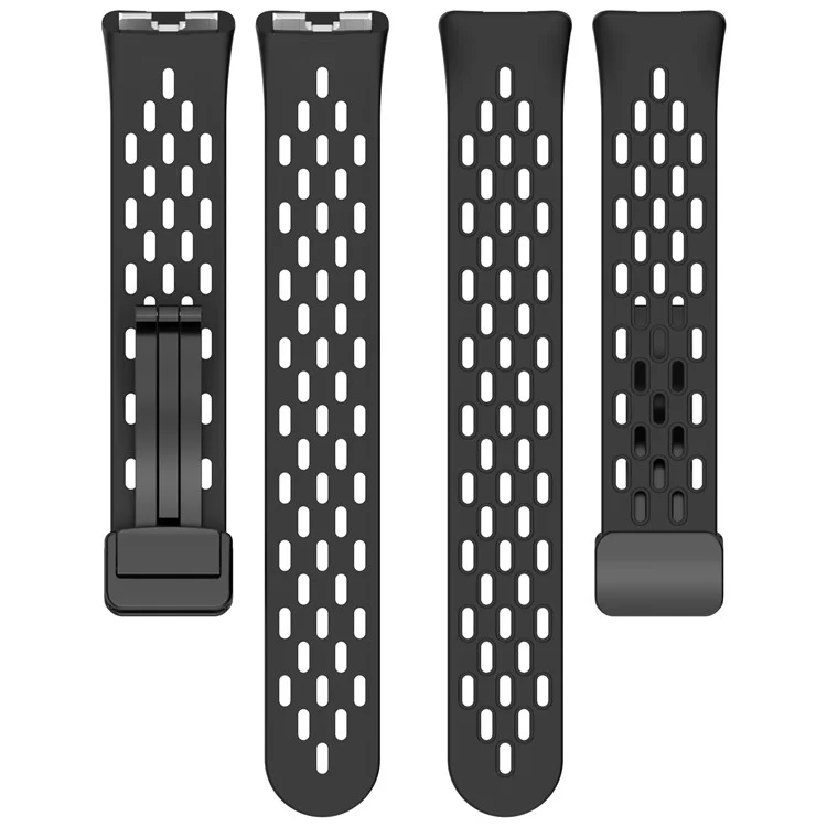 Pulseira de Silicone para Huawei Band 10 / 10 NFC / 9 / 9 NFC / 8 / 8 NFC Design com Furos Respirável Fecho Magnético - Preto