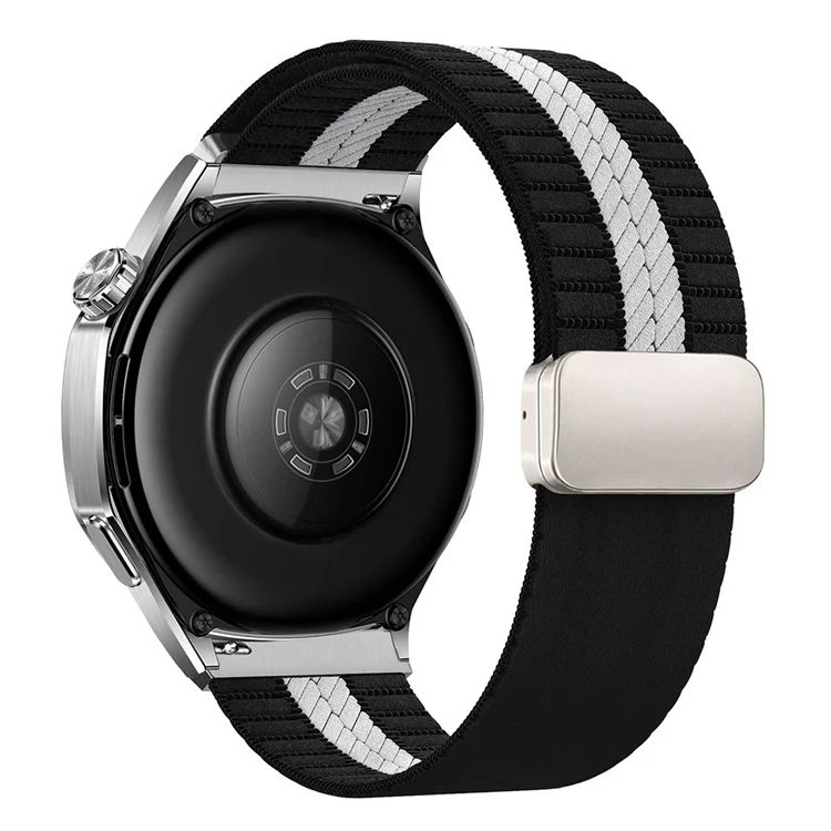 22mm Armband für Samsung Galaxy Watch3 45mm / Galaxy Watch 46mm / Huawei Watch GT 5 46mm Gestreiftes Nylonarmband - Schwarz+Weiß Streifen