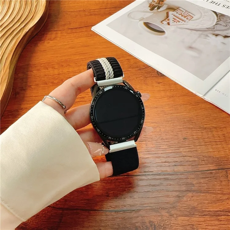 22mm Armband für Samsung Galaxy Watch3 45mm / Galaxy Watch 46mm / Huawei Watch GT 5 46mm Gestreiftes Nylonarmband - Schwarz+Weiß Streifen