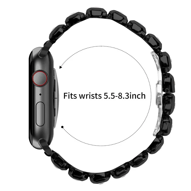 Metallarmband für Apple Watch Series 10 Ultra 9 8 7 SE 6 5 4 3 2 1 46mm 49mm 45mm 44mm 42mm mit Strasssteinen und Schmetterlingsverschluss - Schwarz