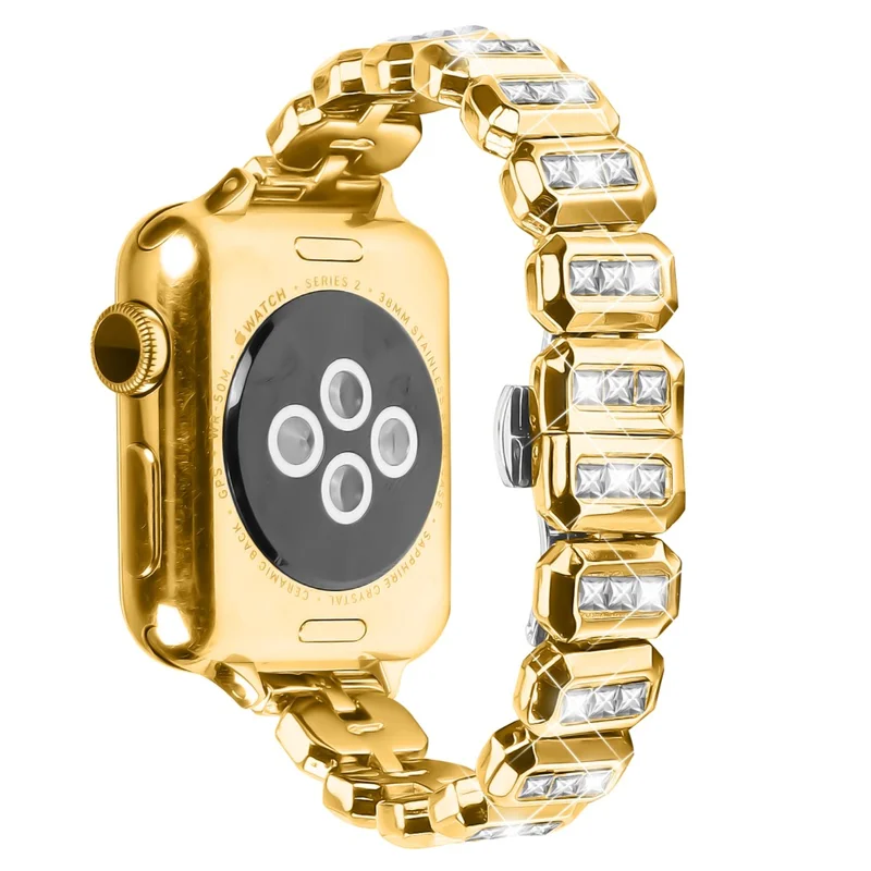 Металлический ремешок для Apple Watch Series 10 Ultra 9 8 7 SE 6 5 4 3 2 1 46мм 49мм 45мм 44мм 42мм с декором из страз и бабочкой-застежкой - Золотой