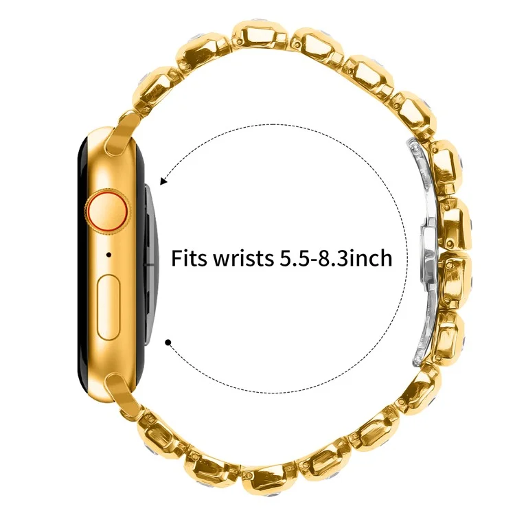 Металлический ремешок для Apple Watch Series 10 Ultra 9 8 7 SE 6 5 4 3 2 1 46мм 49мм 45мм 44мм 42мм с декором из страз и бабочкой-застежкой - Золотой