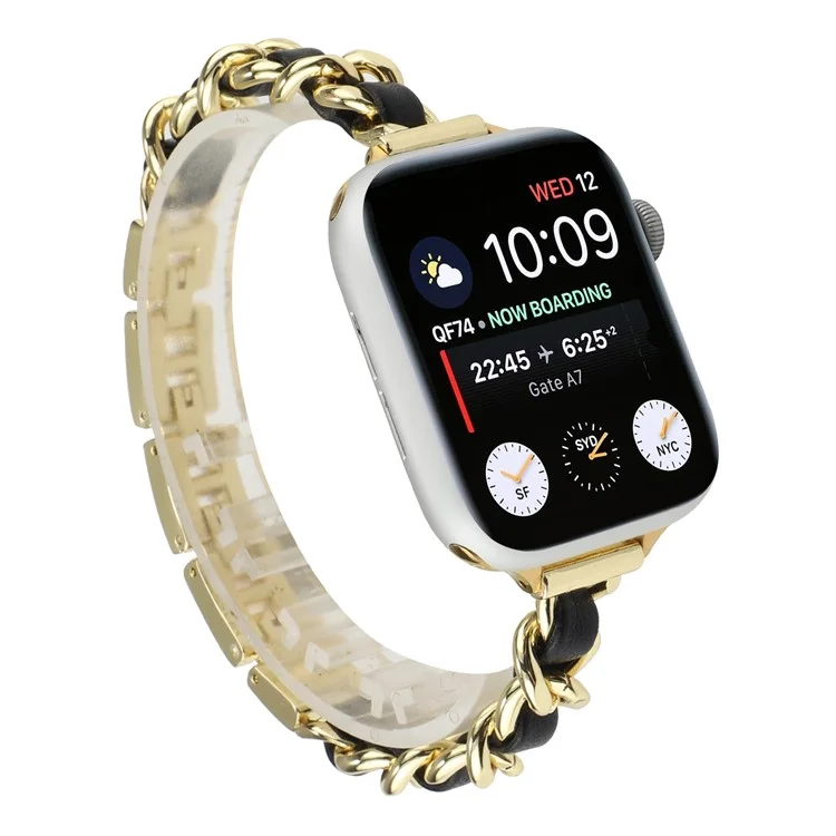 Armband aus Edelstahl für intelligente Uhren für Apple Watch Series 10 46mm / Ultra 2 Ultra 49mm / 9 8 7 45mm / SE (2023) SE (2022) SE 6 5 4 44mm / 3 2 1 42mm - Gold / Schwarz