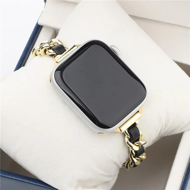Armband aus Edelstahl für intelligente Uhren für Apple Watch Series 10 46mm / Ultra 2 Ultra 49mm / 9 8 7 45mm / SE (2023) SE (2022) SE 6 5 4 44mm / 3 2 1 42mm - Gold / Schwarz