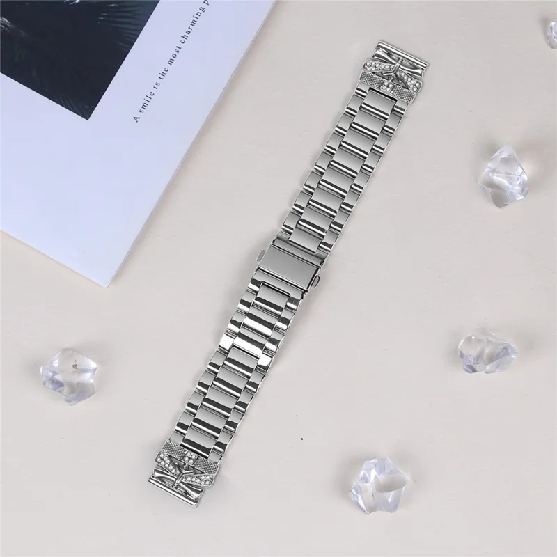 For Verizon GizmoWatch 2 Replacement Strap Butterfly Rhinestones Decor Silver Stainless Steel Watch Band