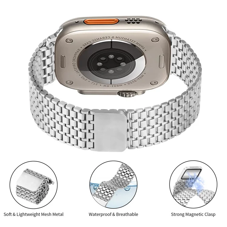 Silver Watch Strap For Apple Watch Series 10 Ultra 9 8 7 SE 6 5 4 3 2 1 46mm  /  49mm  /  45mm  /  44mm /  42mm Bands Stainless Steel Magnetic Clasp