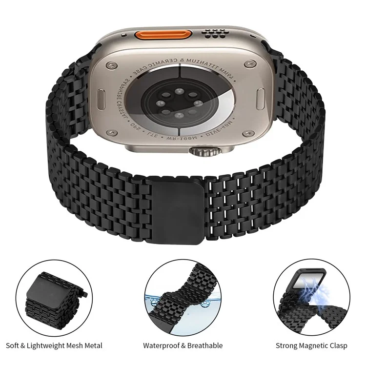 Armband für Apple Watch Series 10 Ultra 9 8 7 SE 6 5 4 3 2 1 42mm 49mm 45mm 44mm 40mm Bänder Edelstahl Magnetverschluss Uhrenarmband - Schwarz