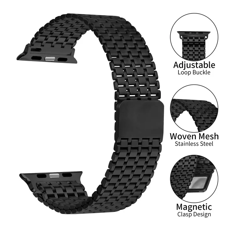 Armband für Apple Watch Series 10 Ultra 9 8 7 SE 6 5 4 3 2 1 42mm 49mm 45mm 44mm 40mm Bänder Edelstahl Magnetverschluss Uhrenarmband - Schwarz