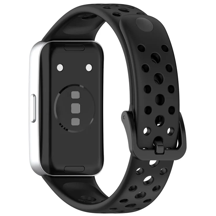 For Huawei Band 10 / 10 NFC / 9 / 9 NFC / 8 / 8 NFC Silicone Strap Multi Hole Design Smart Watch Band - Black