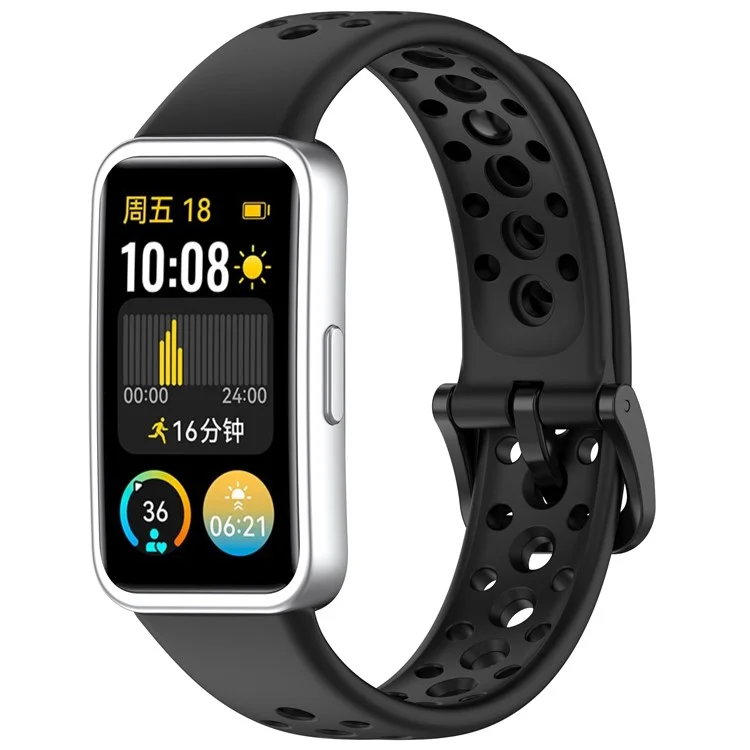 For Huawei Band 10 / 10 NFC / 9 / 9 NFC / 8 / 8 NFC Silicone Strap Multi Hole Design Smart Watch Band - Black
