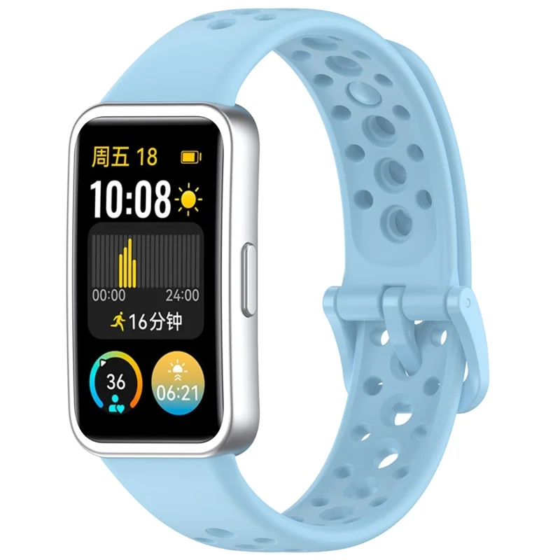 For Huawei Band 10 / 10 NFC / 9 / 9 NFC / 8 / 8 NFC Silicone Strap Multi Hole Design Smart Watch Band - Baby Blue