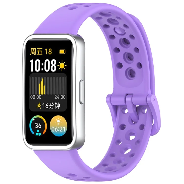 For Huawei Band 10 / 10 NFC / 9 / 9 NFC / 8 / 8 NFC Silicone Strap Multi Hole Design Smart Watch Band - Purple