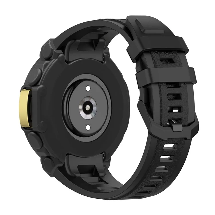 For Huami Amazfit T-Rex 2 Silicone Replacement Strap Watch Band with Protective Case - Black