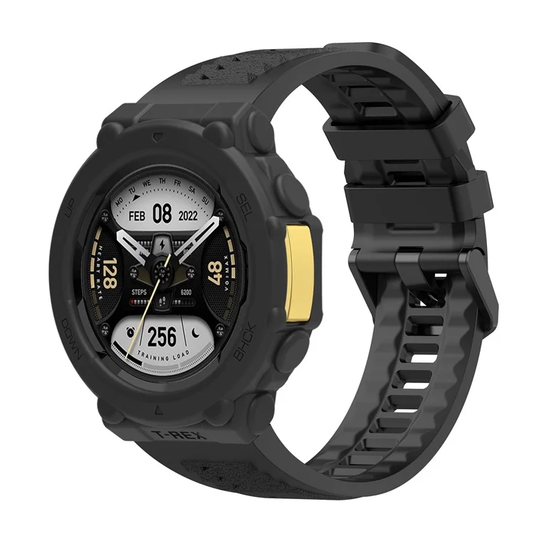 For Huami Amazfit T-Rex 2 Silicone Replacement Strap Watch Band with Protective Case - Black