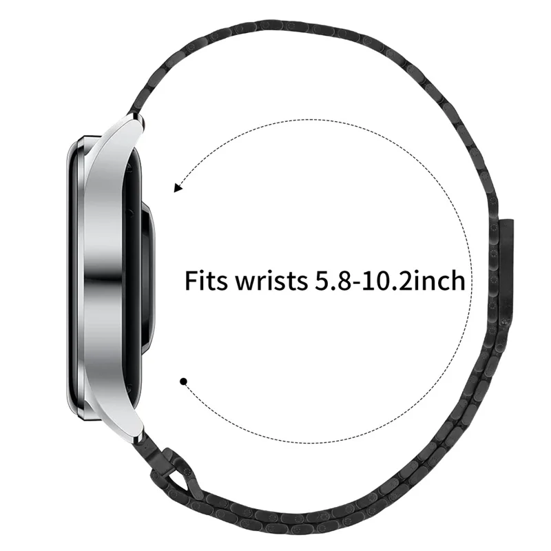 For Huami Amazfit GTR 47mm Bands Adjustable Stainless Steel Magnetic Clasp Watchband Wrist Strap - Black