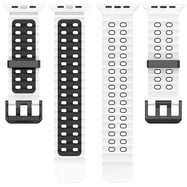 Armband für Apple Watch Series 10 Ultra 9 8 7 SE 6 5 4 3 2 1 46mm 49mm 45mm 44mm 42mm Zweifarbiges Silikon Armband - Weiß + Schwarz