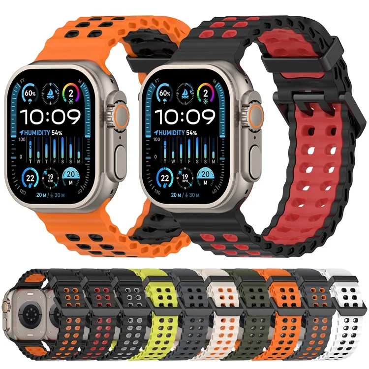 Armband für Apple Watch Series 10 Ultra 9 8 7 SE 6 5 4 3 2 1 46mm 49mm 45mm 44mm 42mm Zweifarbiges Silikon Armband - Weiß + Schwarz