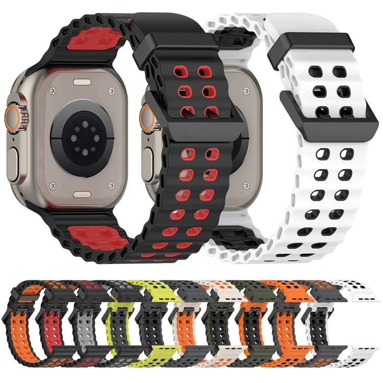 Armband für Apple Watch Series 10 Ultra 9 8 7 SE 6 5 4 3 2 1 46mm 49mm 45mm 44mm 42mm Zweifarbiges Silikon Armband - Weiß + Schwarz