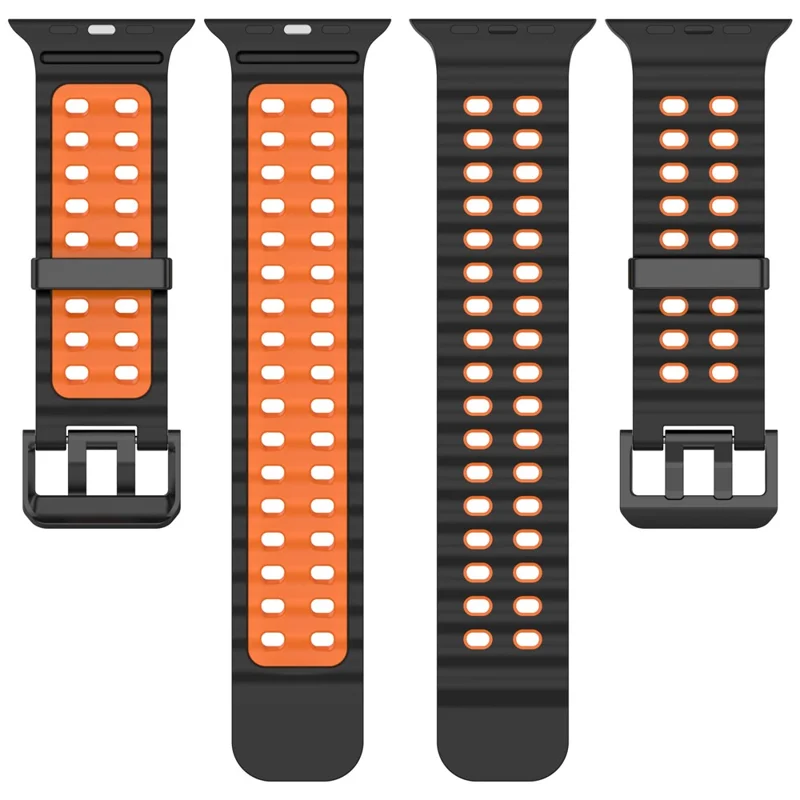 Armband für Apple Watch Series 10 Ultra 9 8 7 SE 6 5 4 3 2 1 46mm 49mm 45mm 44mm 42mm Zweifarbiges Silikon Armband - Schwarz + Orange