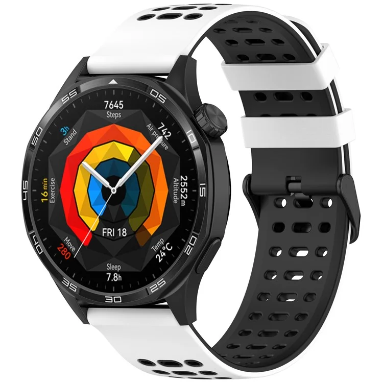 For Huawei Watch GT 5 46mm / Keep Watch Pilot 1 Watch Band Three Hole Design 22mm Dual Color Silicone Strap - White + Black