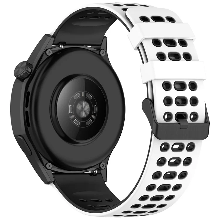 For Huawei Watch GT 5 46mm / Keep Watch Pilot 1 Watch Band Three Hole Design 22mm Dual Color Silicone Strap - White + Black