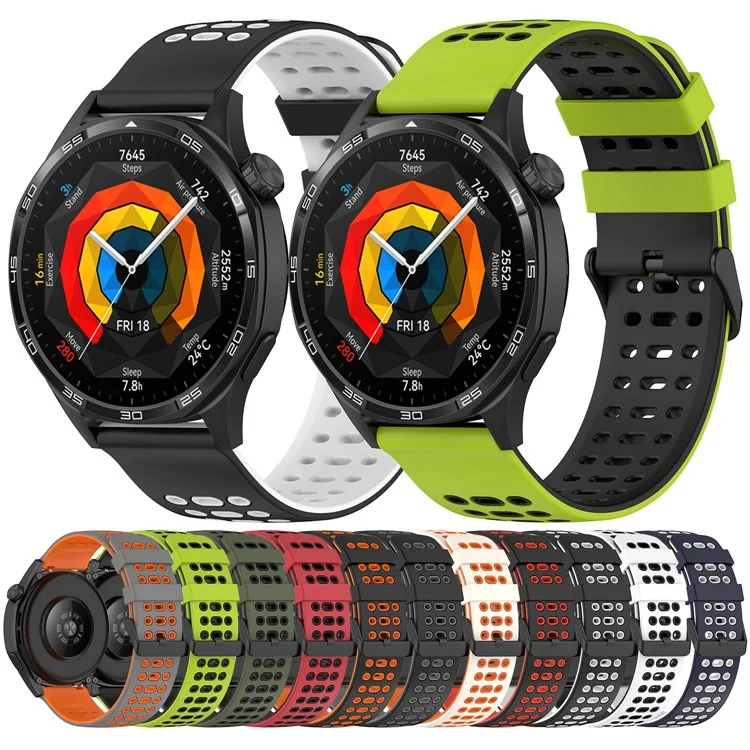 For Huawei Watch GT 5 46mm / Keep Watch Pilot 1 Watch Band Three Hole Design 22mm Dual Color Silicone Strap - White + Black