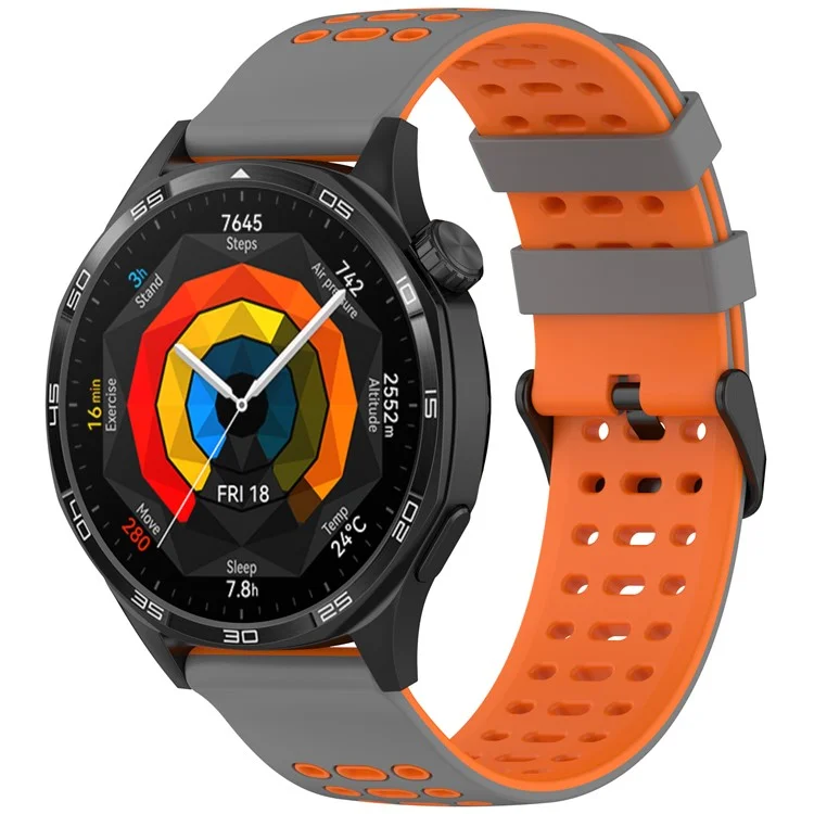Pour Huawei Watch GT 5 46mm / Bracelet de montre Keep Watch Pilot 1 Design à trois trous 22mm Bracelet en silicone bicolore - Gris + Orange