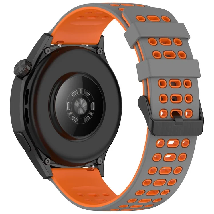 Pour Huawei Watch GT 5 46mm / Bracelet de montre Keep Watch Pilot 1 Design à trois trous 22mm Bracelet en silicone bicolore - Gris + Orange