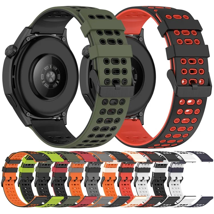 Pour Huawei Watch GT 5 46mm / Bracelet de montre Keep Watch Pilot 1 Design à trois trous 22mm Bracelet en silicone bicolore - Gris + Orange