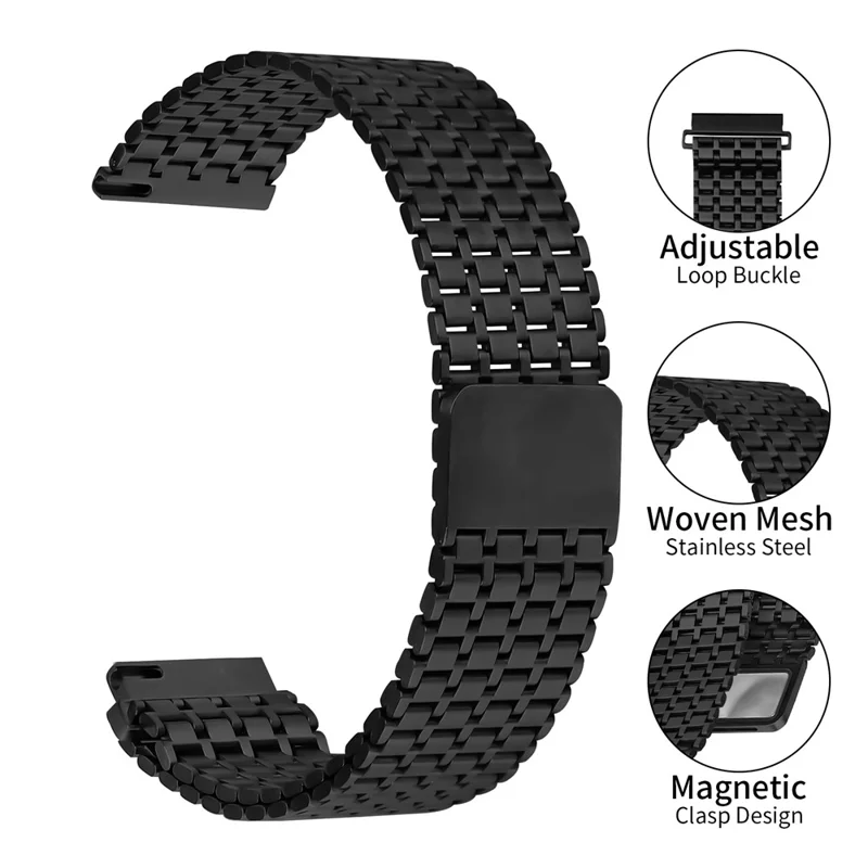 For Garmin Forerunner 265 Music Bands Adjustable Stainless Steel Magnetic Clasp Watchband Wrist Strap - Black