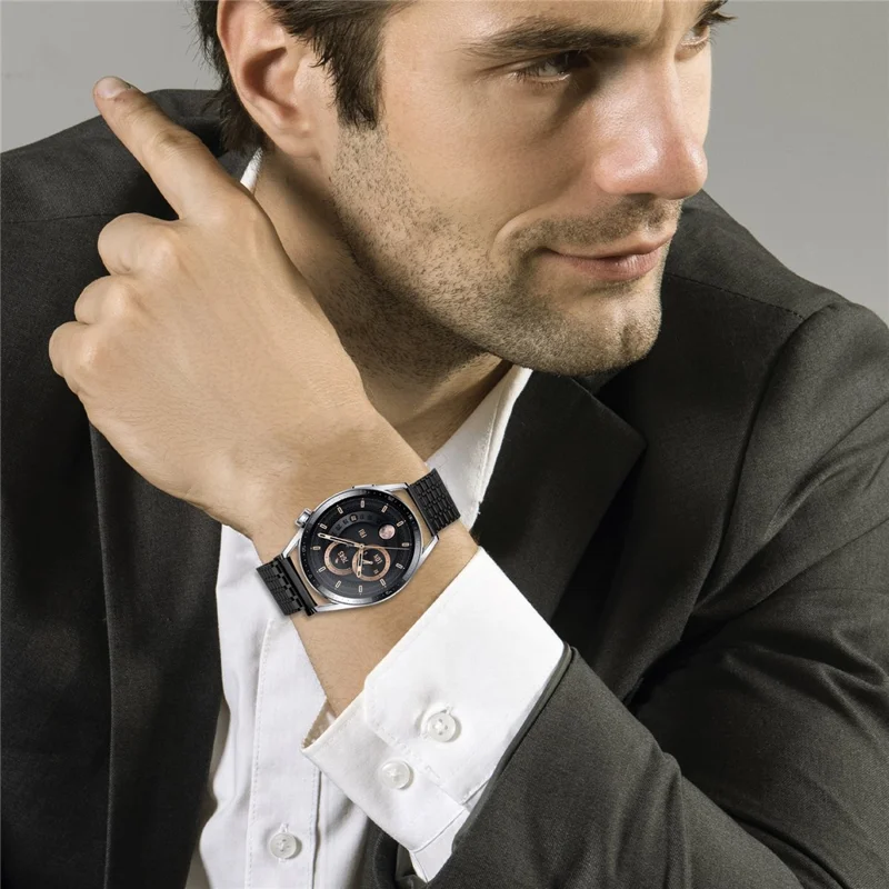 For Garmin Vivoactive 4 Bands Adjustable Stainless Steel Magnetic Clasp Watchband Wrist Strap - Black