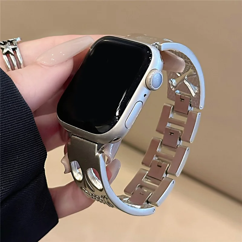 Watch Band For Apple Watch Series 10 9 8 7 SE 6 5 4 3 2 1 42mm 41mm 40mm 38mm Skull Design Breathable Metal Alloy Strap - Starlight