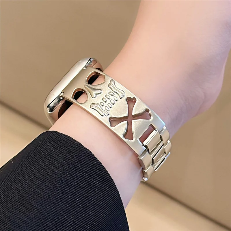 Watch Band For Apple Watch Series 10 9 8 7 SE 6 5 4 3 2 1 42mm 41mm 40mm 38mm Skull Design Breathable Metal Alloy Strap - Starlight