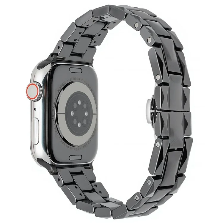 Uhrenarmband für Apple Watch Series 10 Ultra 9 8 7 SE 6 5 4 3 2 1 46mm 49mm 45mm 44mm 42mm Keramik Rauten-Gittermuster Armband - Schwarz