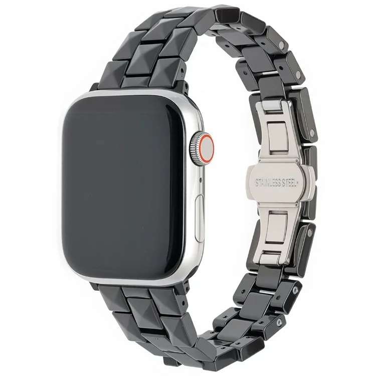 Uhrenarmband für Apple Watch Series 10 Ultra 9 8 7 SE 6 5 4 3 2 1 46mm 49mm 45mm 44mm 42mm Keramik Rauten-Gittermuster Armband - Schwarz