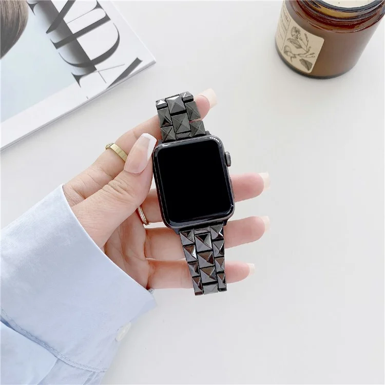 Uhrenarmband für Apple Watch Series 10 Ultra 9 8 7 SE 6 5 4 3 2 1 46mm 49mm 45mm 44mm 42mm Keramik Rauten-Gittermuster Armband - Schwarz