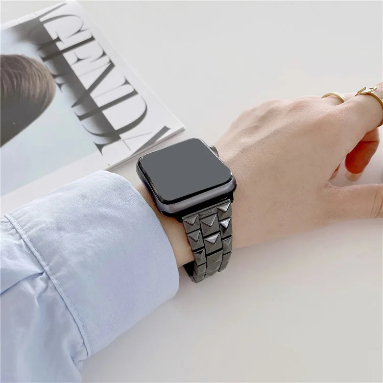 Uhrenarmband für Apple Watch Series 10 Ultra 9 8 7 SE 6 5 4 3 2 1 46mm 49mm 45mm 44mm 42mm Keramik Rauten-Gittermuster Armband - Schwarz