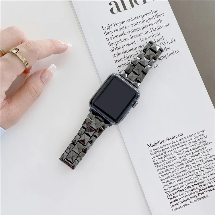 Uhrenarmband für Apple Watch Series 10 Ultra 9 8 7 SE 6 5 4 3 2 1 46mm 49mm 45mm 44mm 42mm Keramik Rauten-Gittermuster Armband - Schwarz
