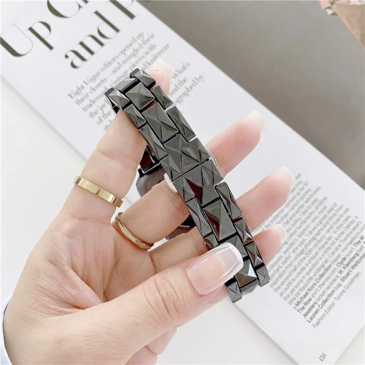 Uhrenarmband für Apple Watch Series 10 Ultra 9 8 7 SE 6 5 4 3 2 1 46mm 49mm 45mm 44mm 42mm Keramik Rauten-Gittermuster Armband - Schwarz