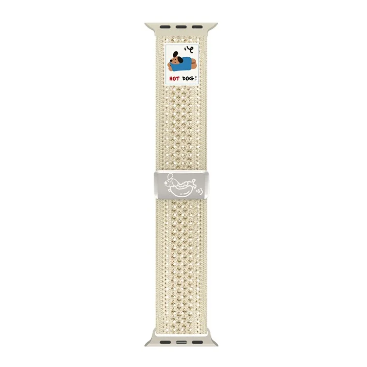 Watch Band For Apple Watch Series 10 9 8 7 SE 6 5 4 3 2 1 42mm 41mm 40mm 38mm Hot Dog Knitted Fabric Magnetic Strap - Starlight