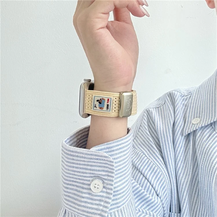 Watch Band For Apple Watch Series 10 9 8 7 SE 6 5 4 3 2 1 42mm 41mm 40mm 38mm Hot Dog Knitted Fabric Magnetic Strap - Starlight