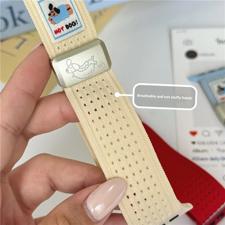 Watch Band For Apple Watch Series 10 9 8 7 SE 6 5 4 3 2 1 42mm 41mm 40mm 38mm Hot Dog Knitted Fabric Magnetic Strap - Starlight